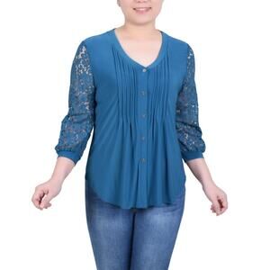 NY Collection Women's 3/4 Lace-Sleeve Knit Top Corsair Size Petite PM